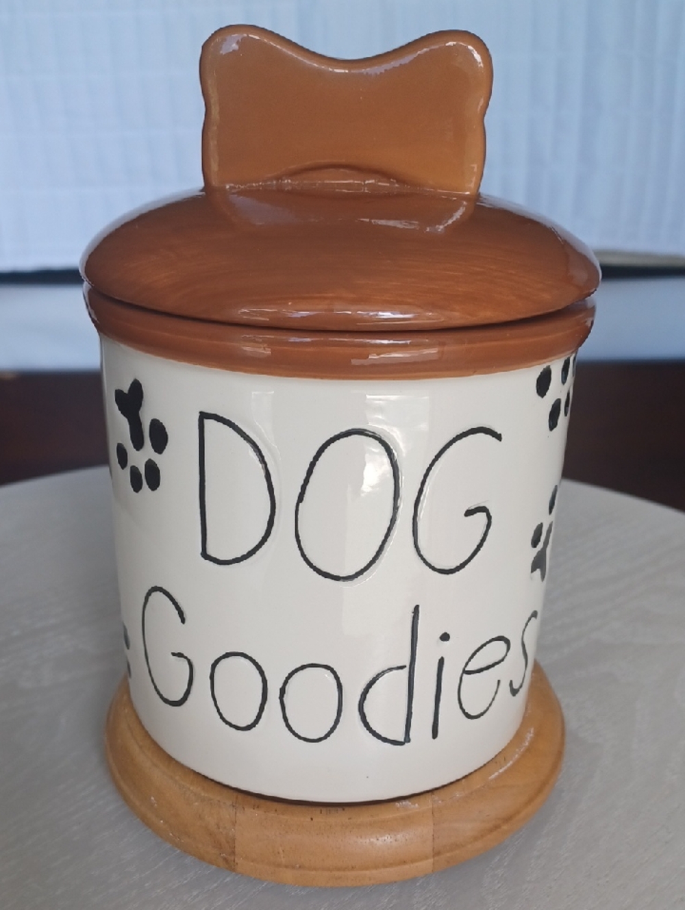 Ceramic Dog Treat Lidded Jar "DOG GOODIES" - 6.5" Tall X 4.5" Wide